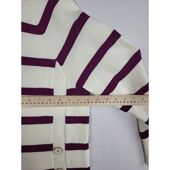 Talbots Button Detail Crewneck Sweater Mariner Stripe Ivory Magenta XL Nautical - Picture 7 of 11